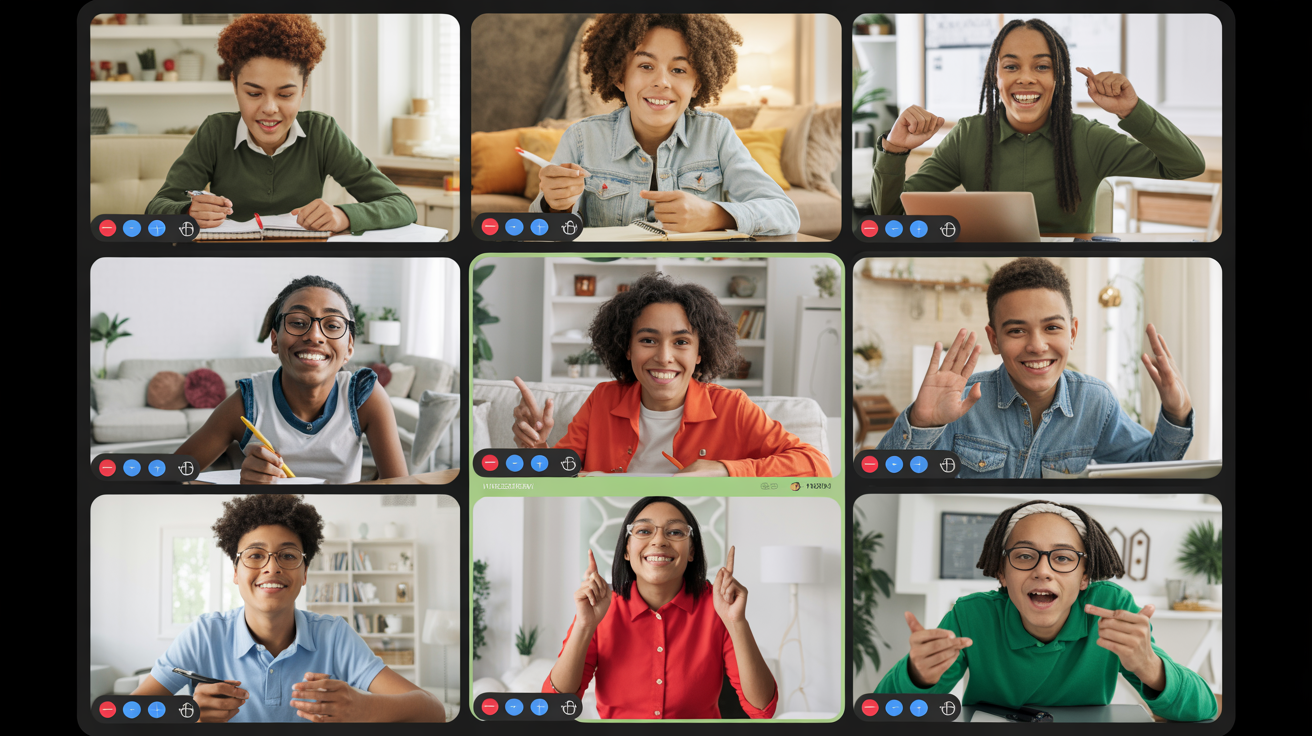 African American teenagers participating in a live virtual stock market investing class